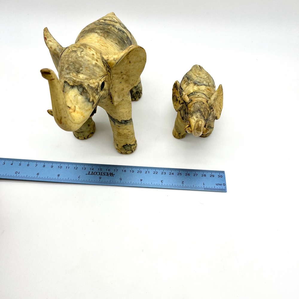Vintage Crushed Oyster Shell Elephant‎ Figurines Mother and Baby - Home Decor - Picture 4 of 11